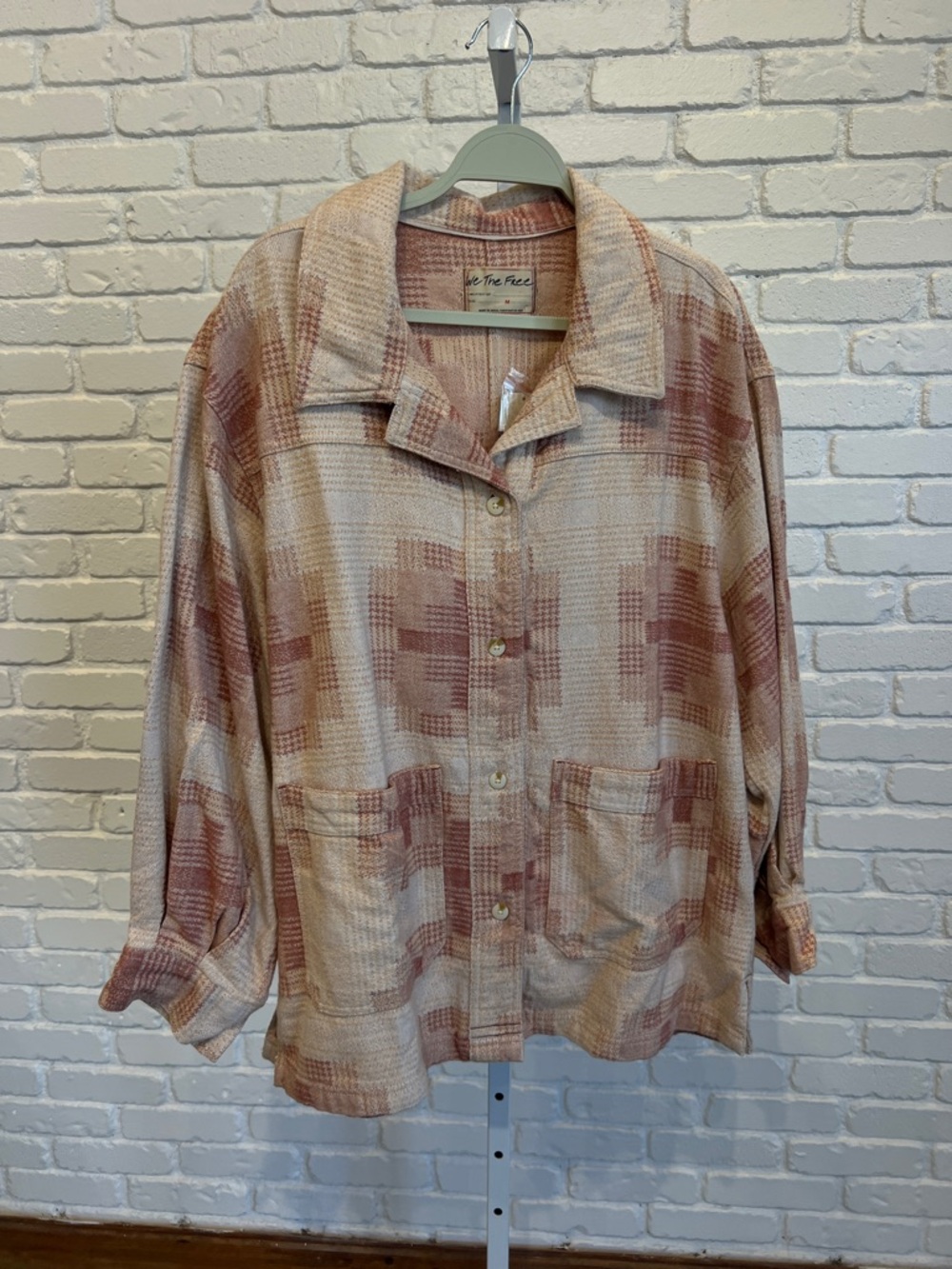 We The Free Pink Plaid Button-Front Jacket